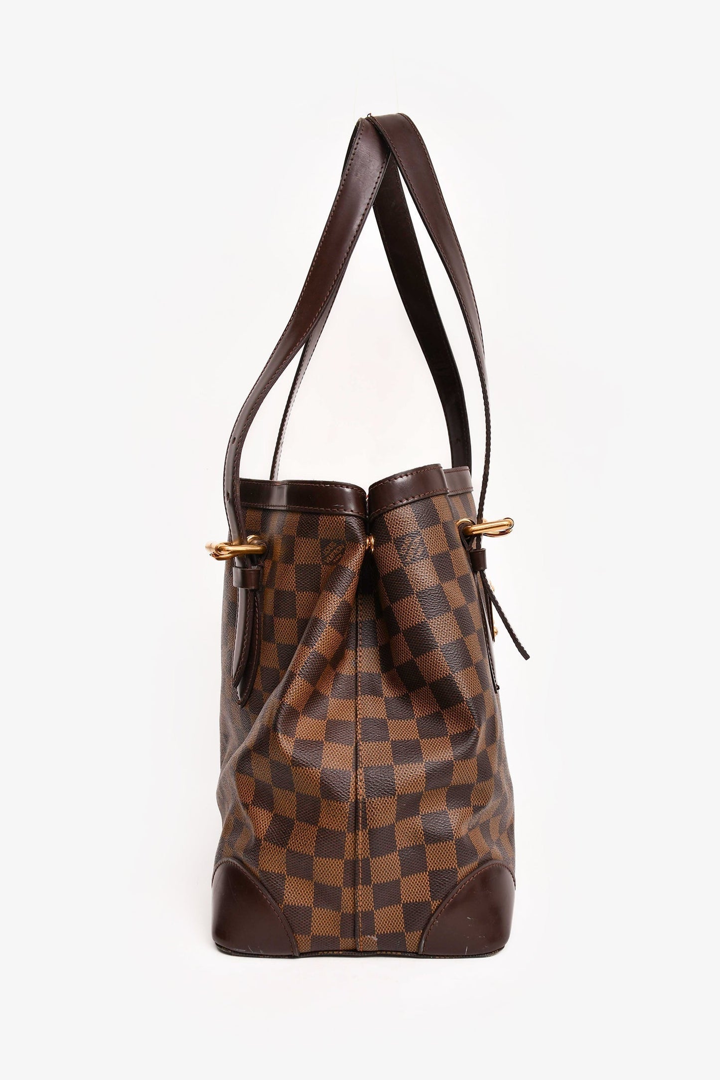 Louis Vuitton 2008 Brown Leather Damier Ebene Hampstead MM Tote (As Is)