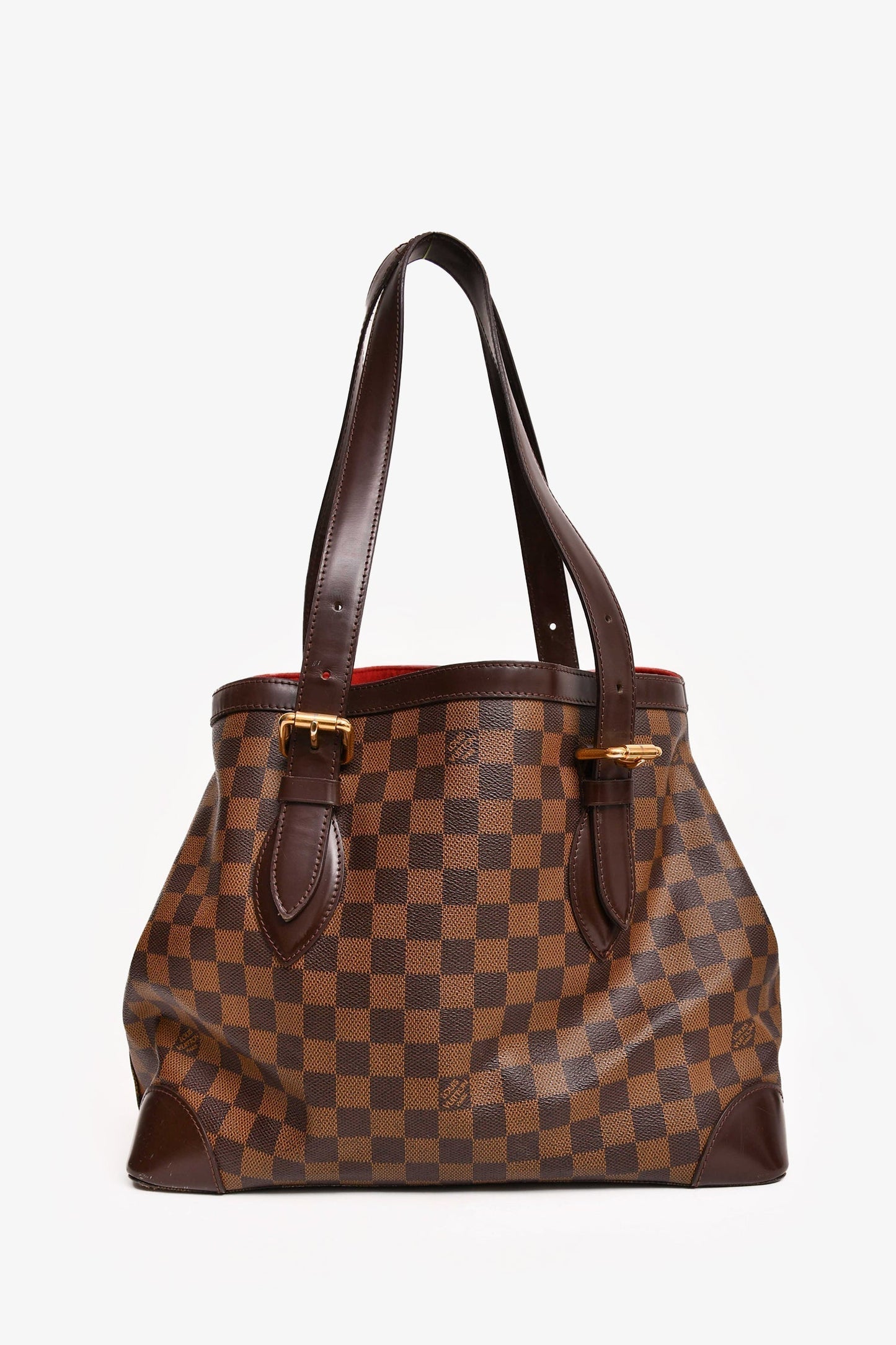 Louis Vuitton 2008 Brown Leather Damier Ebene Hampstead MM Tote (As Is)