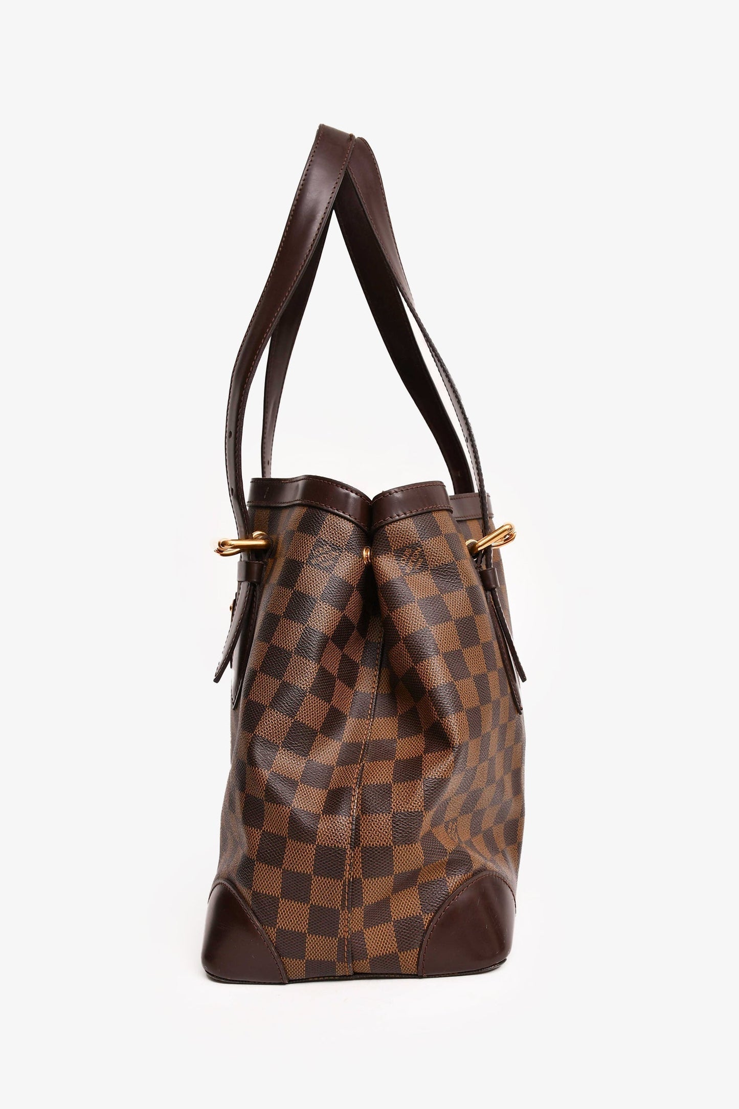 Louis Vuitton 2008 Brown Leather Damier Ebene Hampstead MM Tote (As Is)