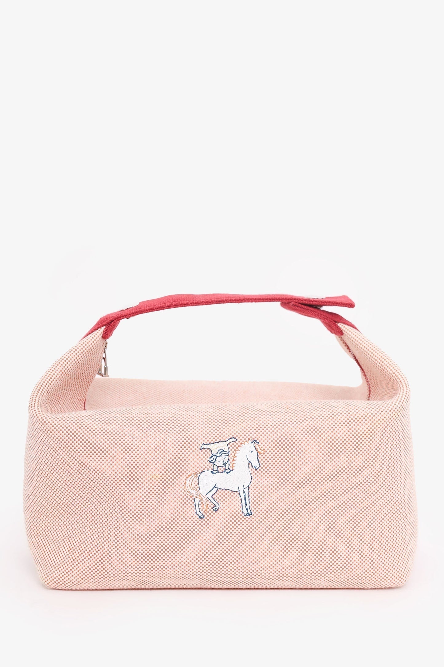 Hermes Red/Beige Canvas Large Bride-A-Brac Pouch