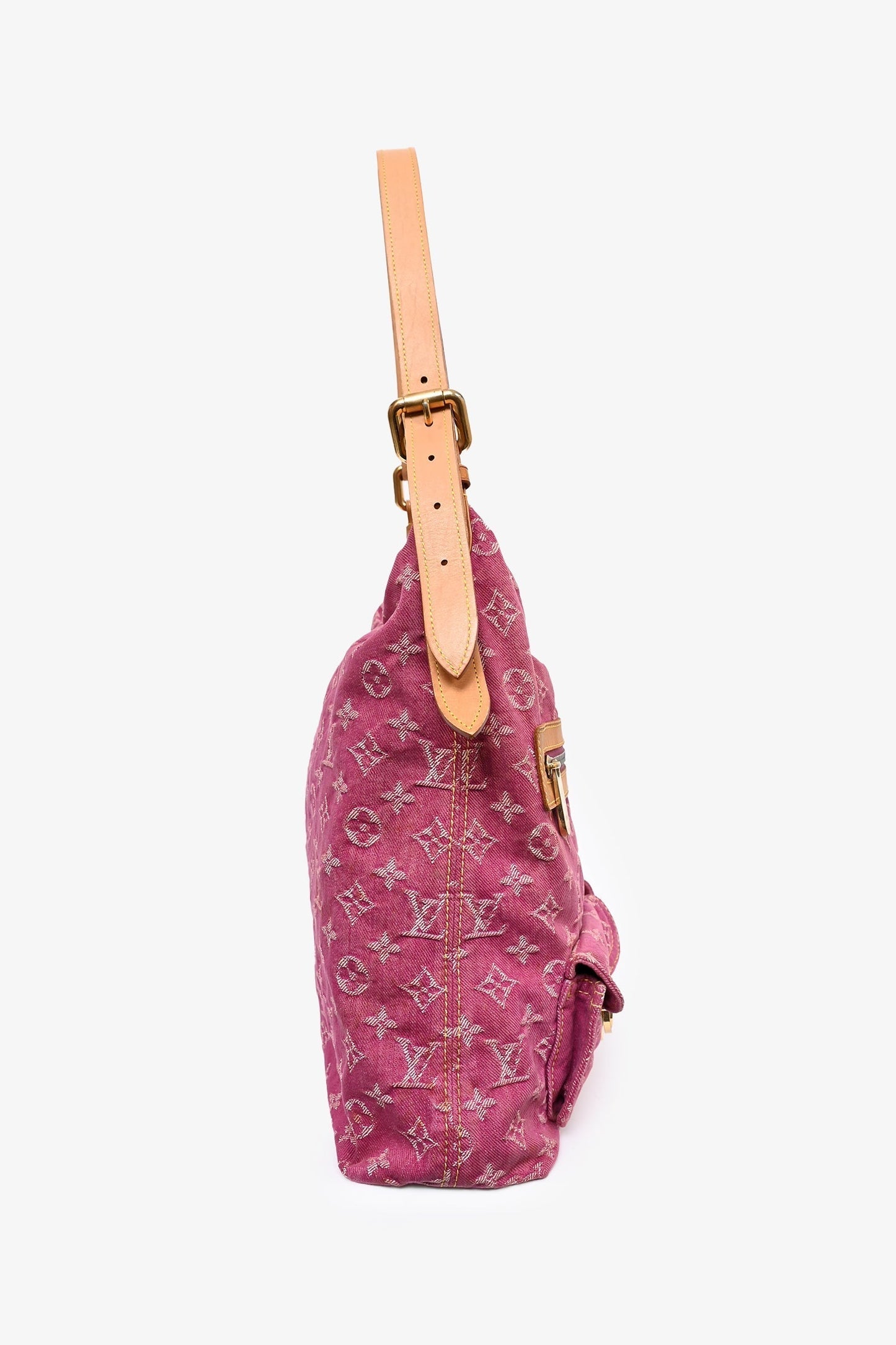 Louis Vuitton 2000 Pink Denim Monogram Baggy GM Shoulder Bag