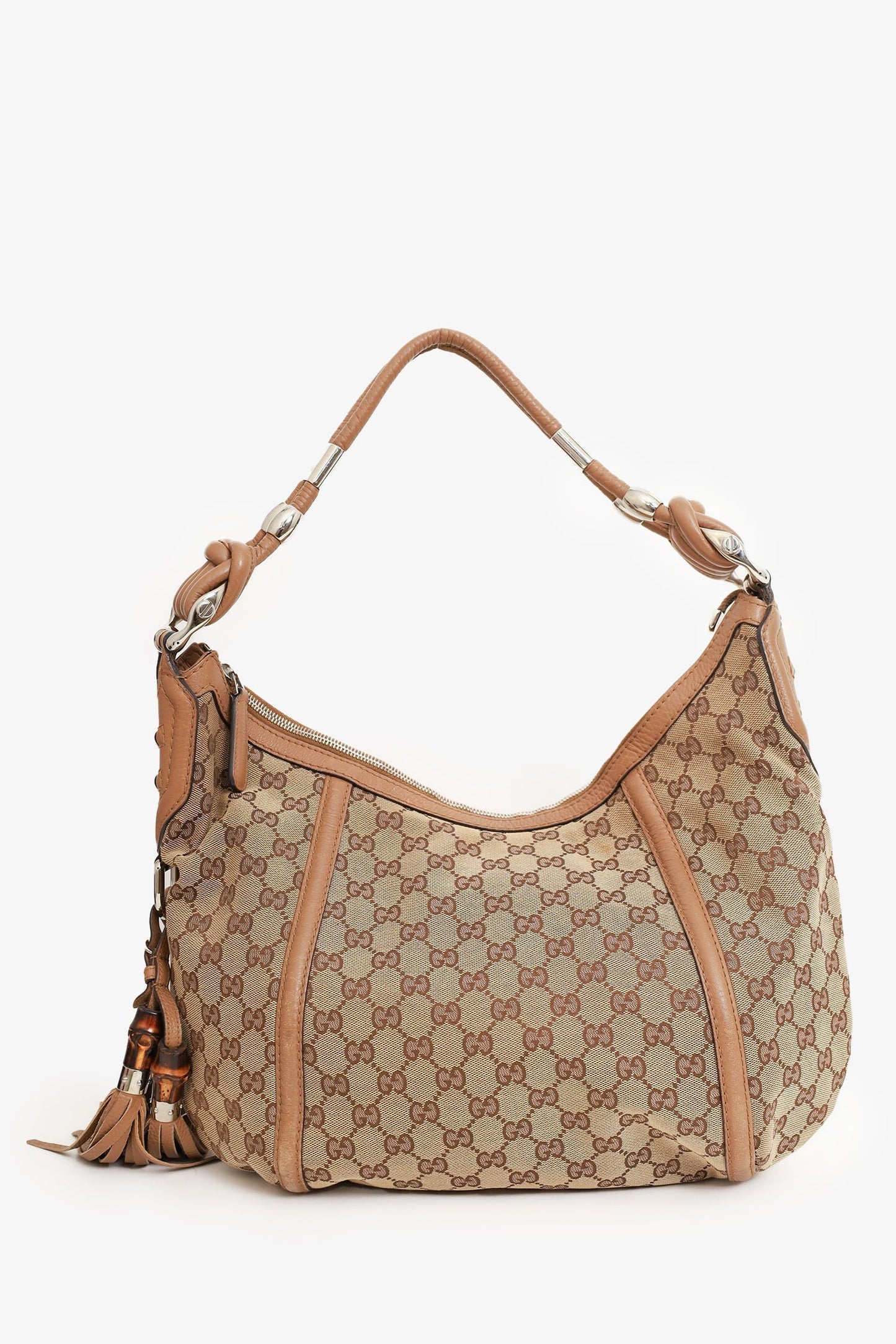 Gucci Beige/Camel GG Canvas Medium Techno Horsebit Hobo Bag