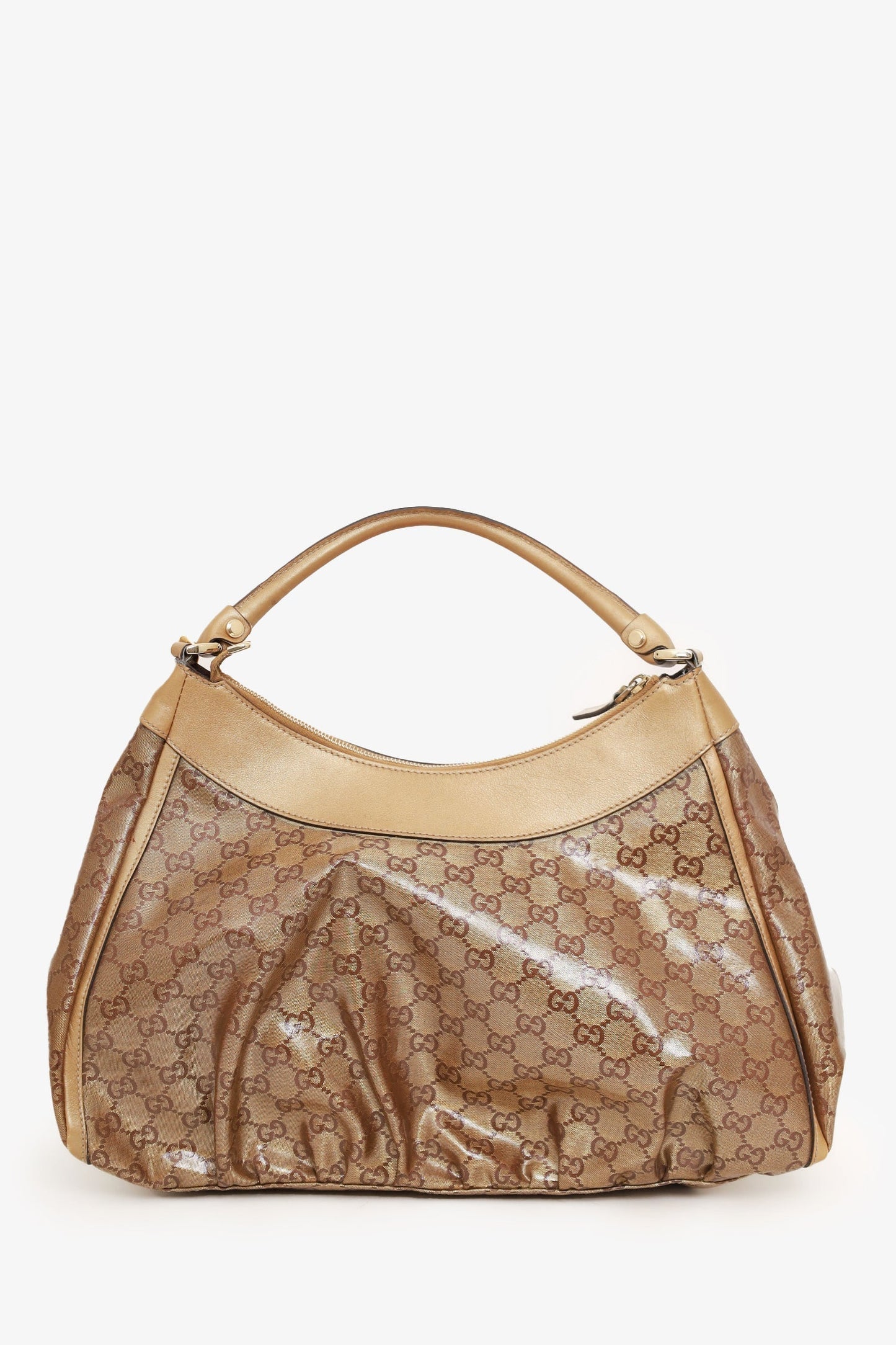 Gucci Brown GG Crystal Abbey D-Ring Shoulder Bag with Charm