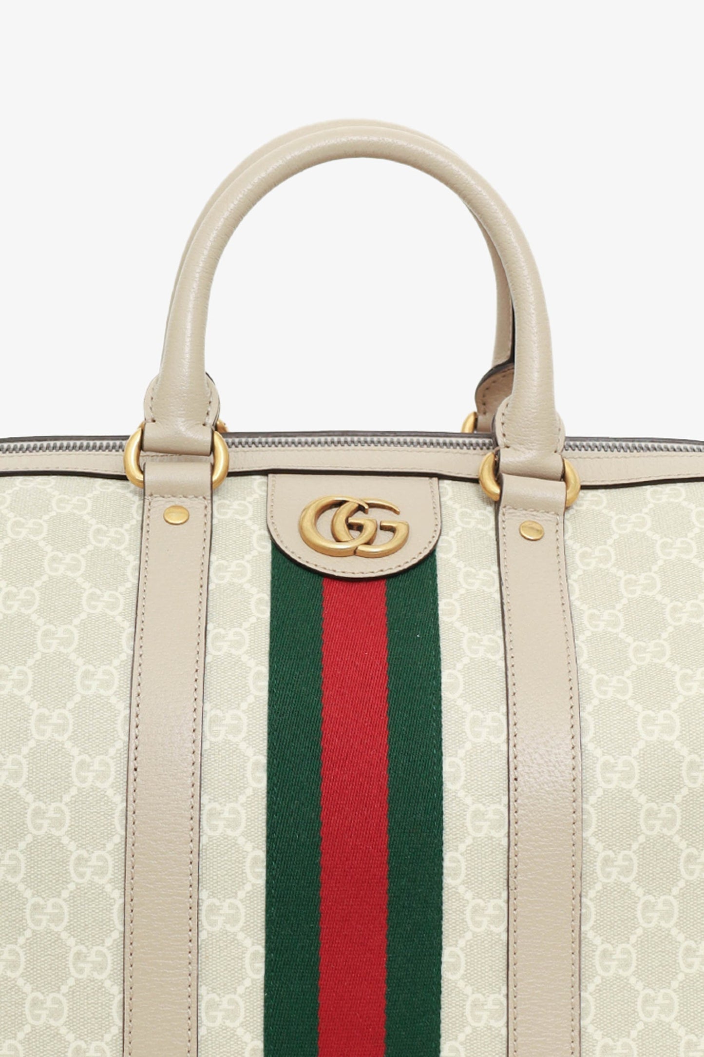 Gucci Beige/Off White GG Supreme Canvas Medium Web Savoy Duffle Bag