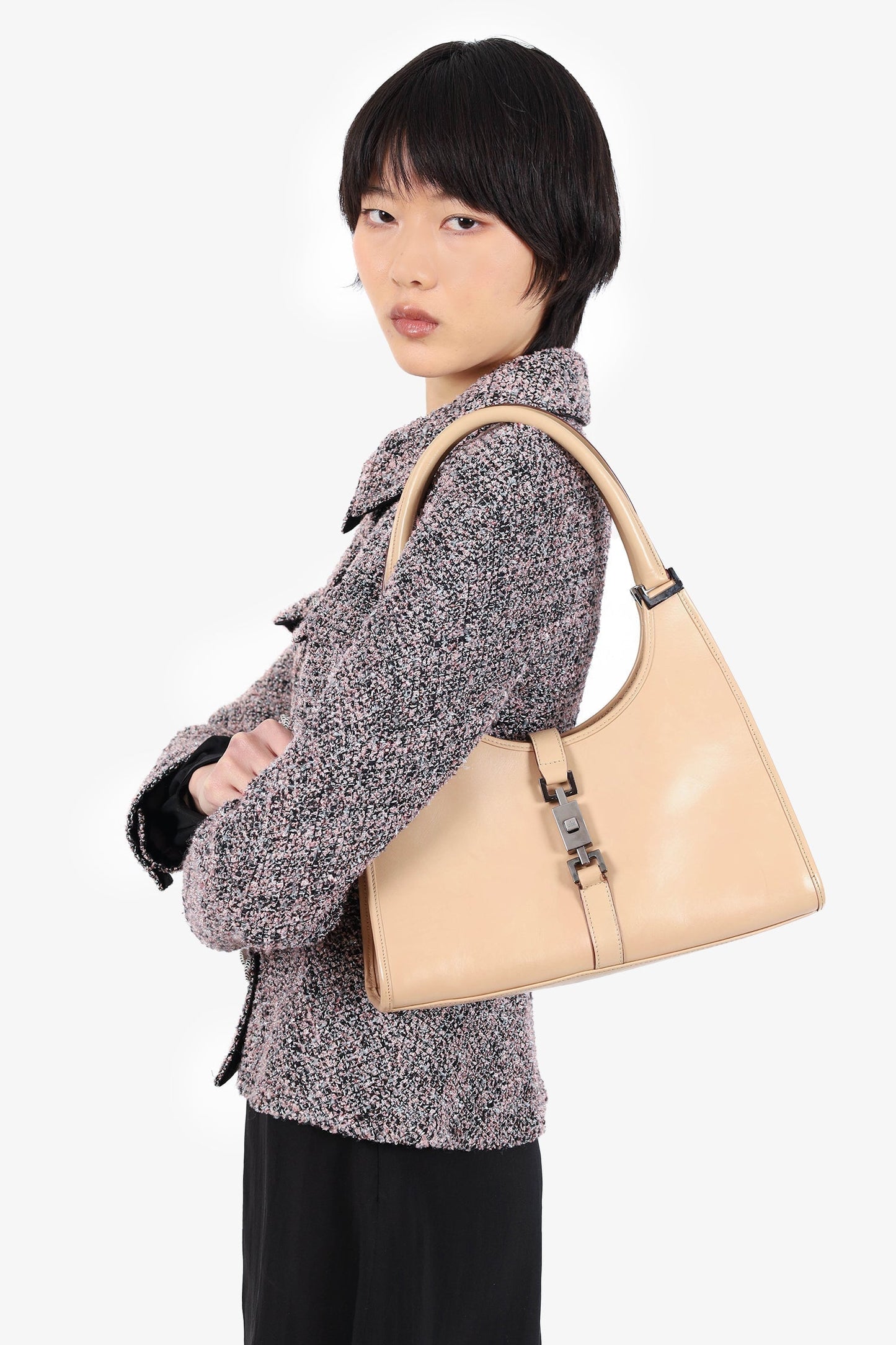 Gucci Vintage Beige Leather Jackie Bardot Bag