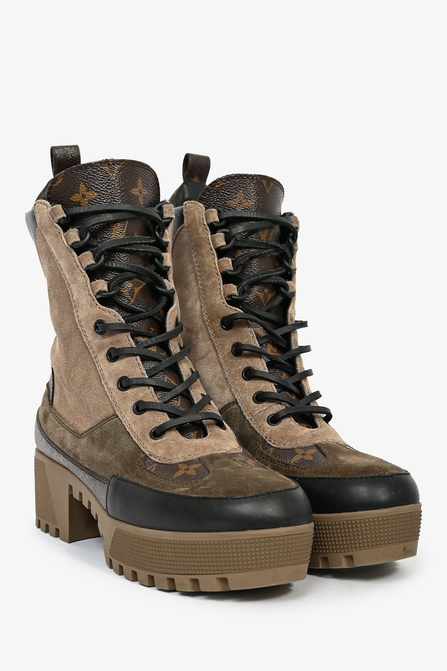 Louis Vuitton Brown Monogram/Suede Desert Combat Boots Size 40