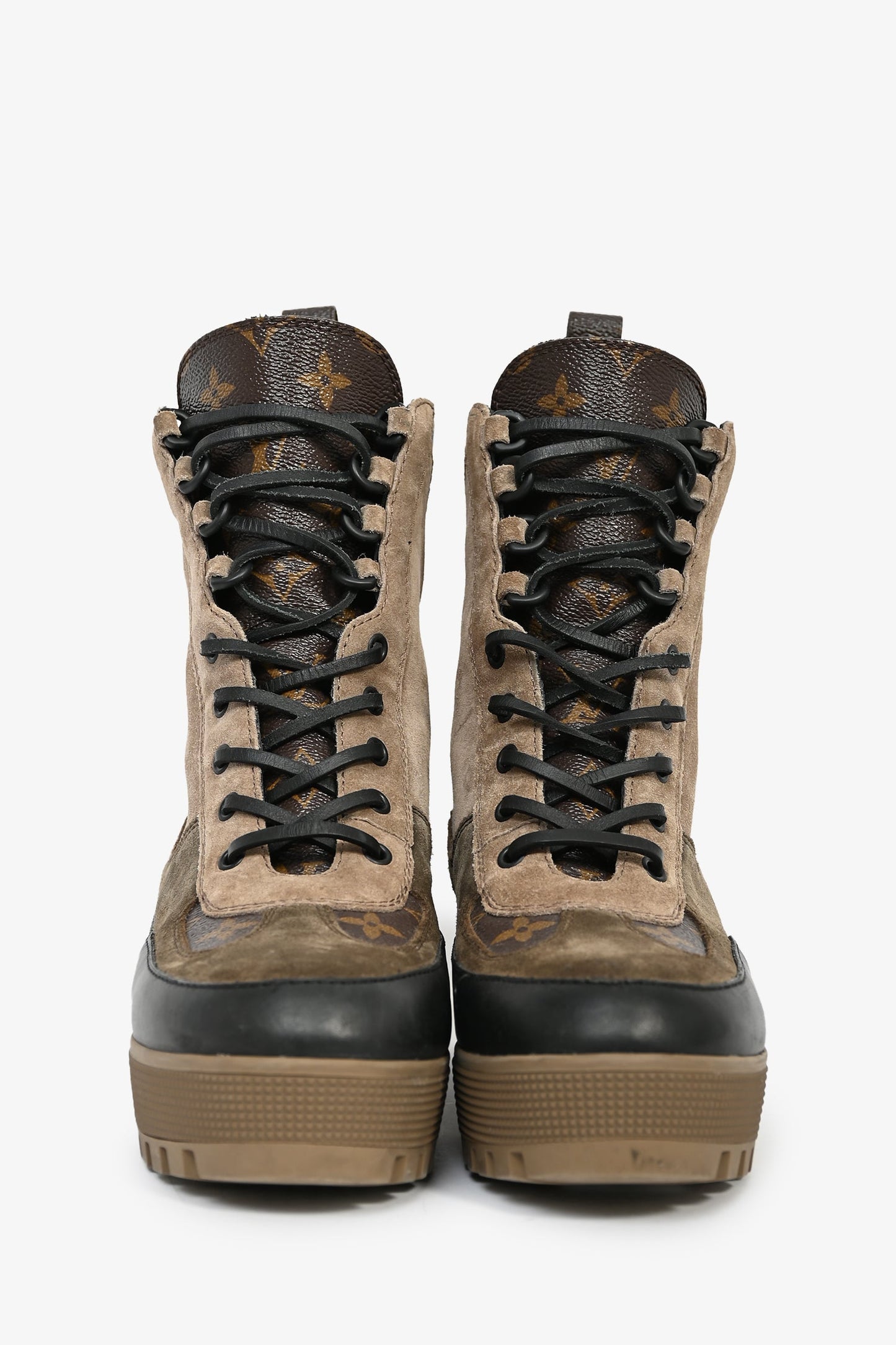 Louis Vuitton Brown Monogram/Suede Desert Combat Boots Size 40