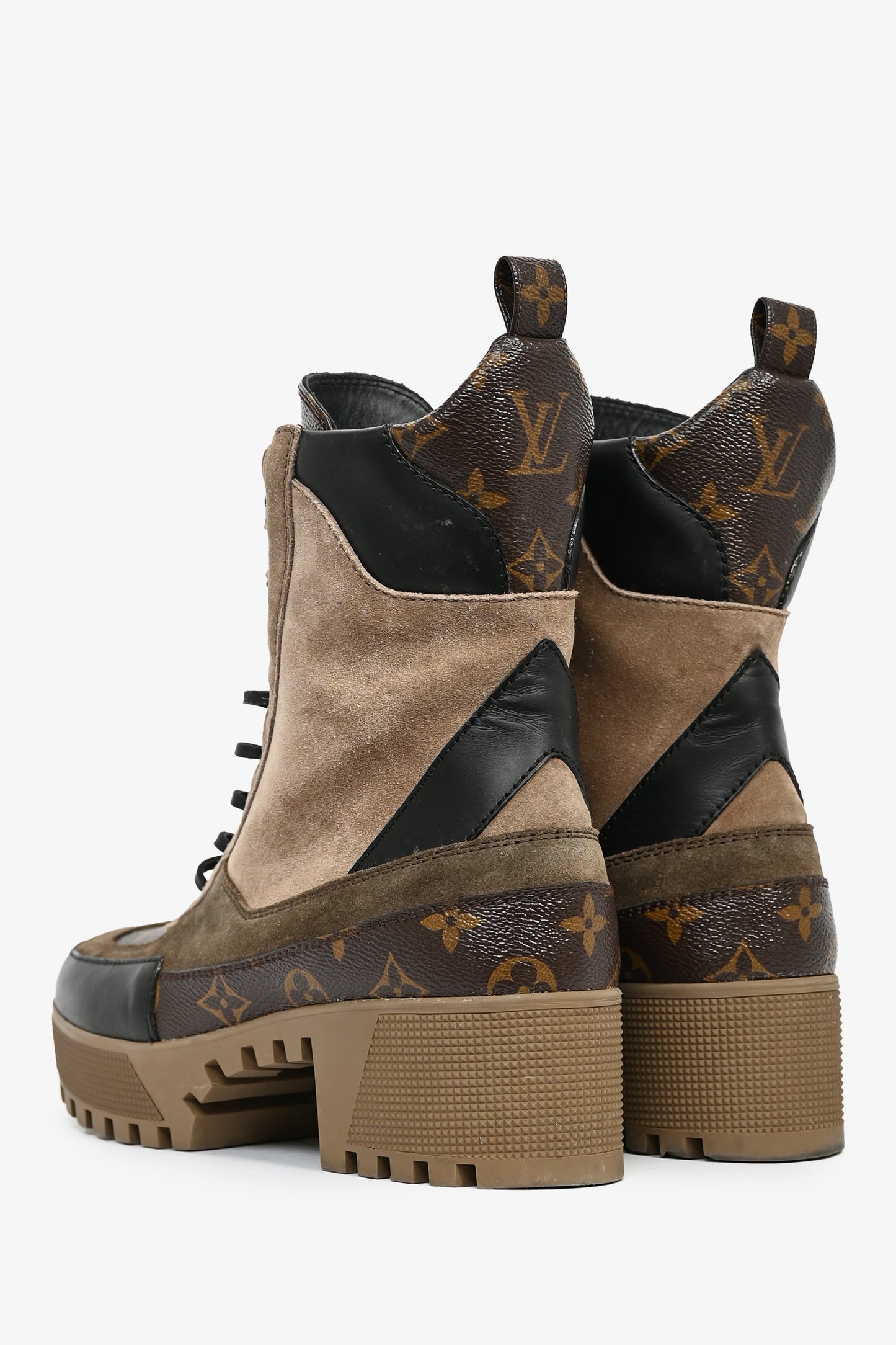 Louis Vuitton Brown Monogram/Suede Desert Combat Boots Size 40