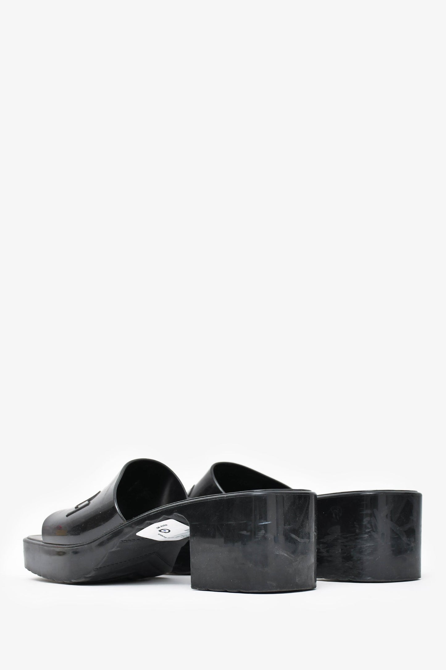 Gucci Black Rubber Logo Heeled Sandals Size 38