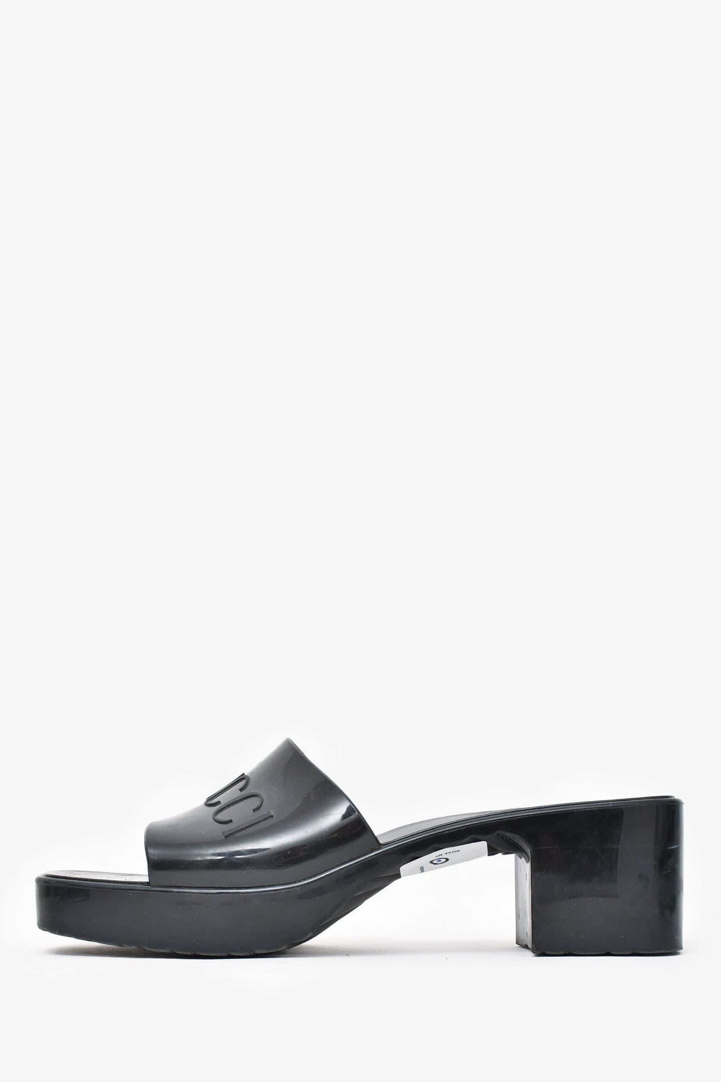 Gucci Black Rubber Logo Heeled Sandals Size 38