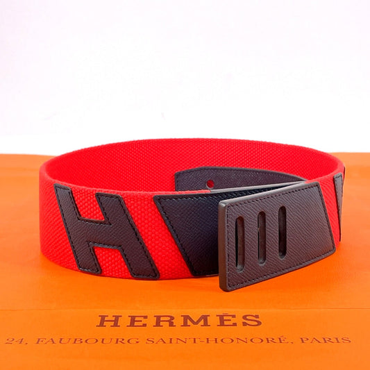HERMES belt Canvas, Epsom Red Croisière H 75