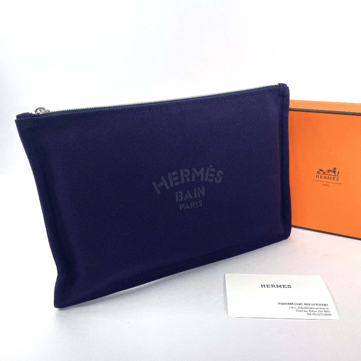 HERMES Pouch 102501M cotton Navy Yachting GM