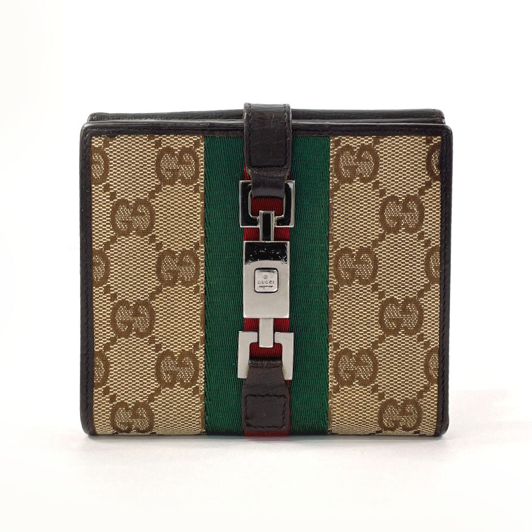 GUCCI Bifold Wallet 05474 GG canvas Brown Sherry line Jackie