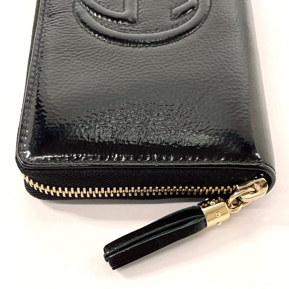 GUCCI Long Wallet Purse 308004 Patent leather black Zip Around Soho Women Used