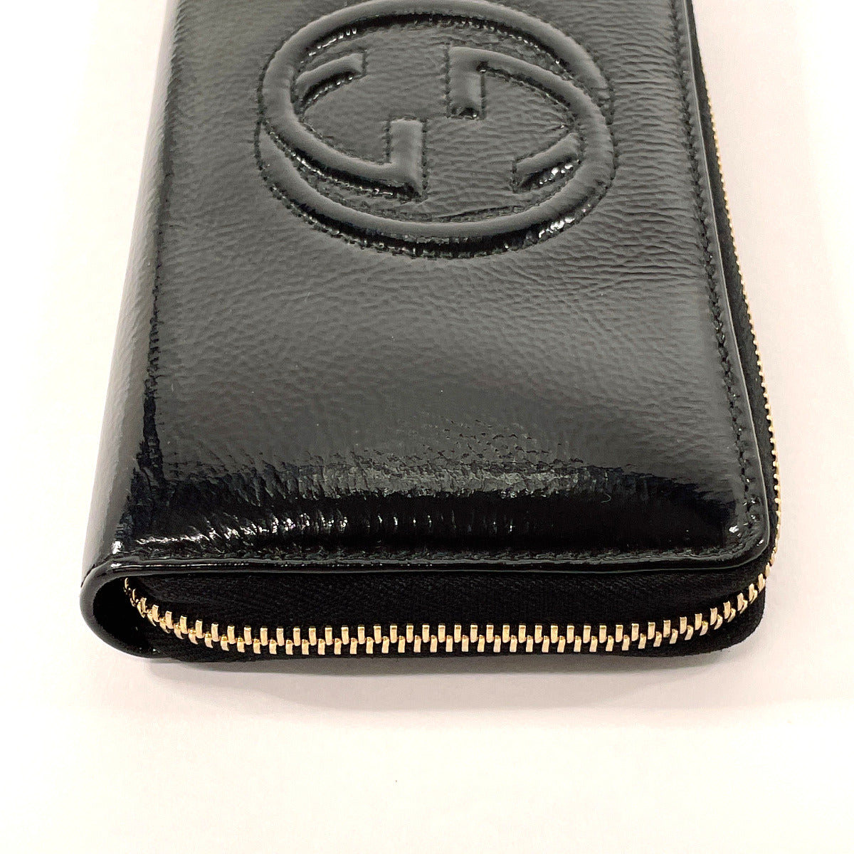 GUCCI Long Wallet Purse 308004 Patent leather black Zip Around Soho Women Used