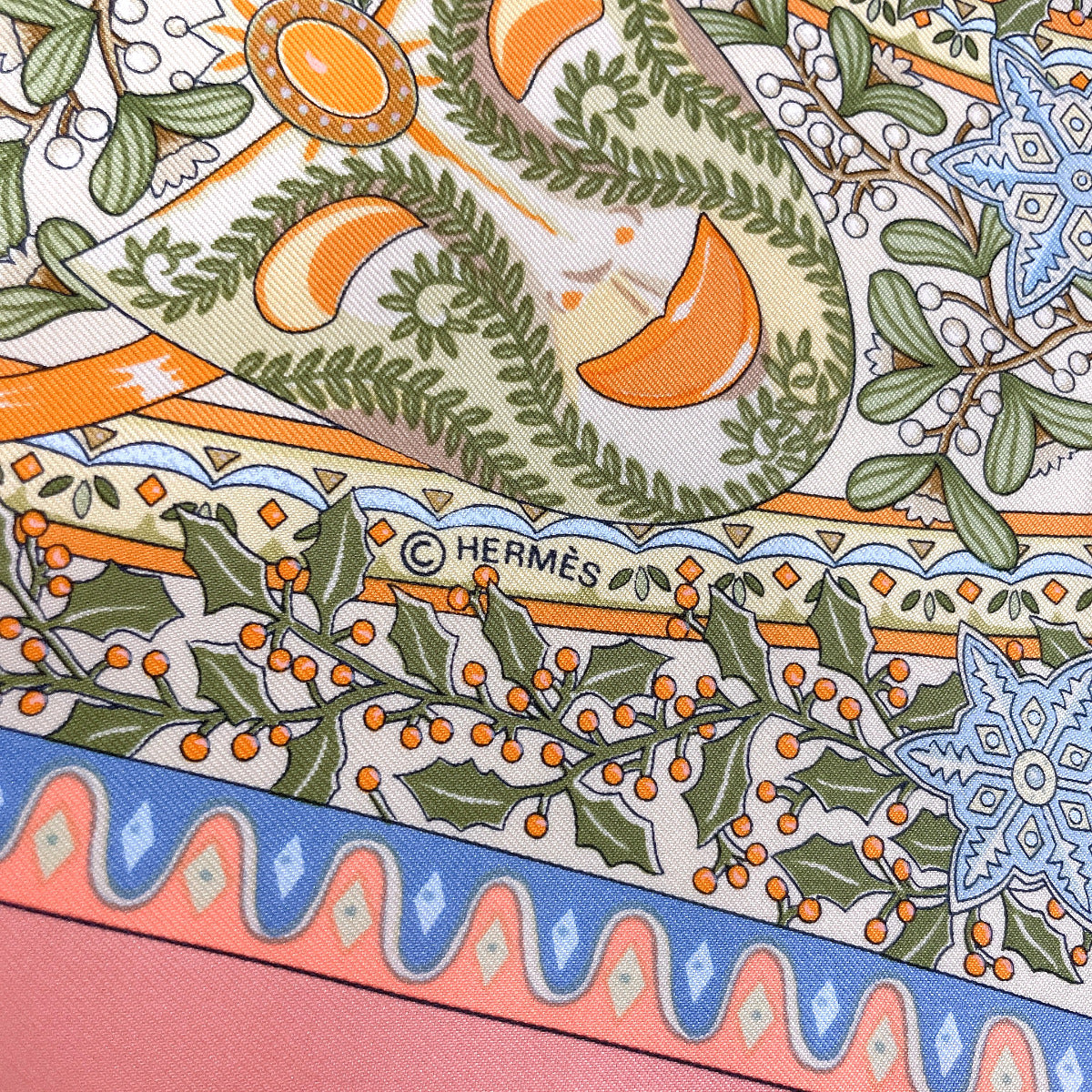 HERMES scarf Silk, 100% silk pink Axis Mundi The central axis of the world Carre 90