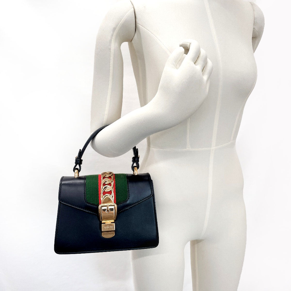 GUCCI Handbag 470270 leather black Shelly line 2WAY Sylvie