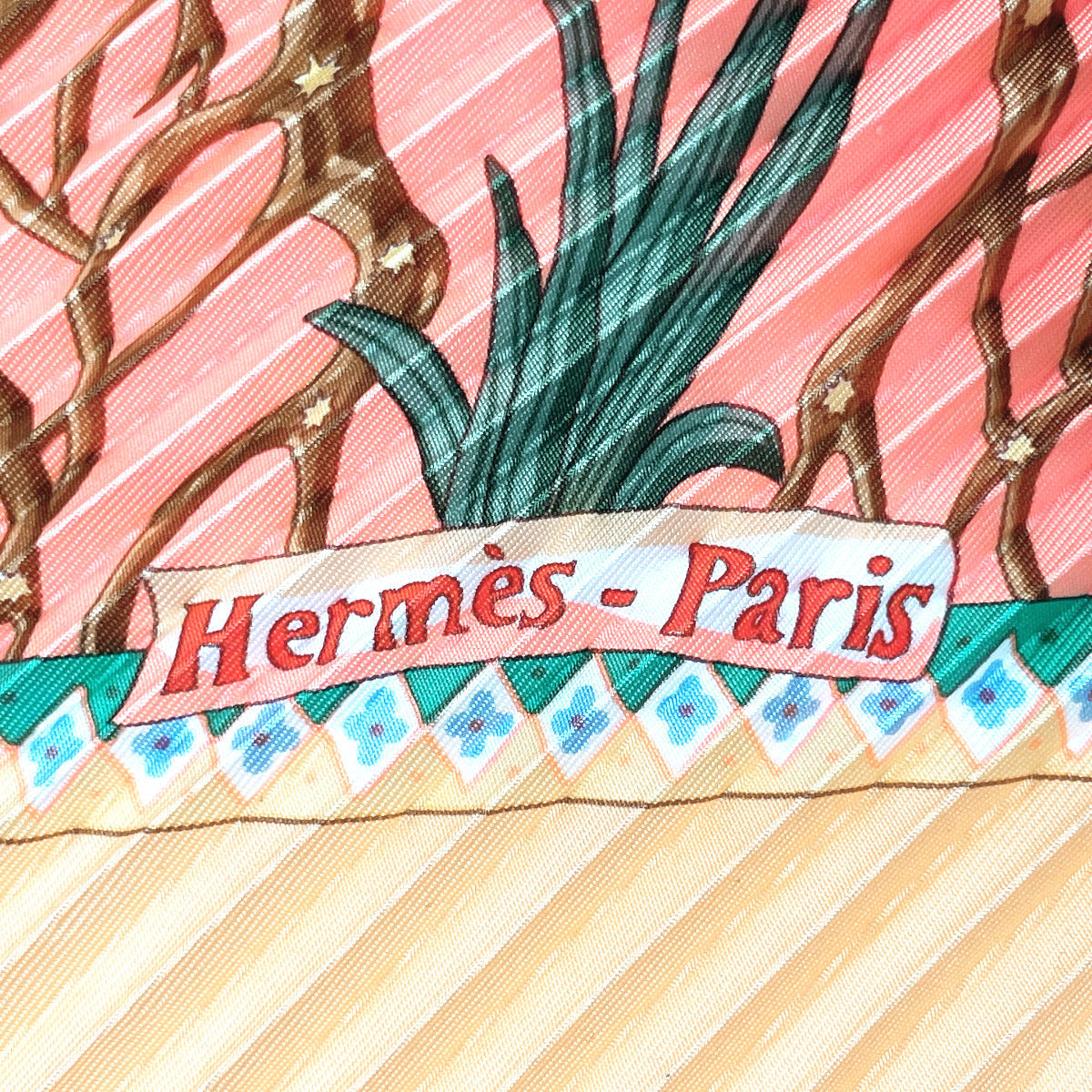 HERMES scarf Silk, 100% silk Orange Axis Mundi Pleated Carre