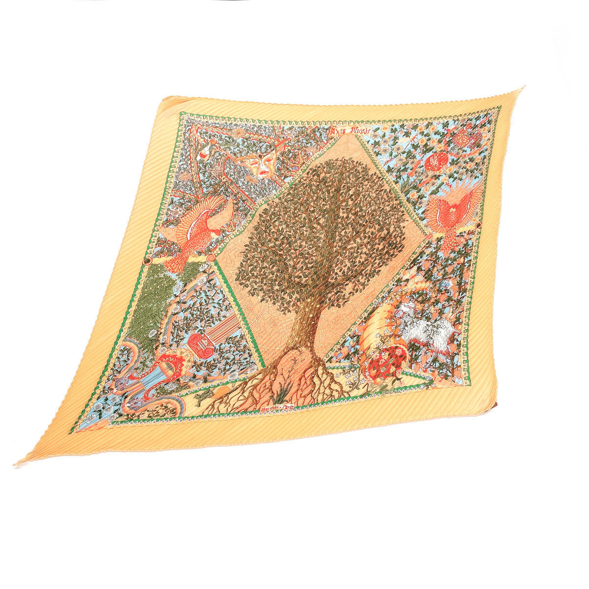 HERMES scarf Silk, 100% silk Orange Axis Mundi Pleated Carre