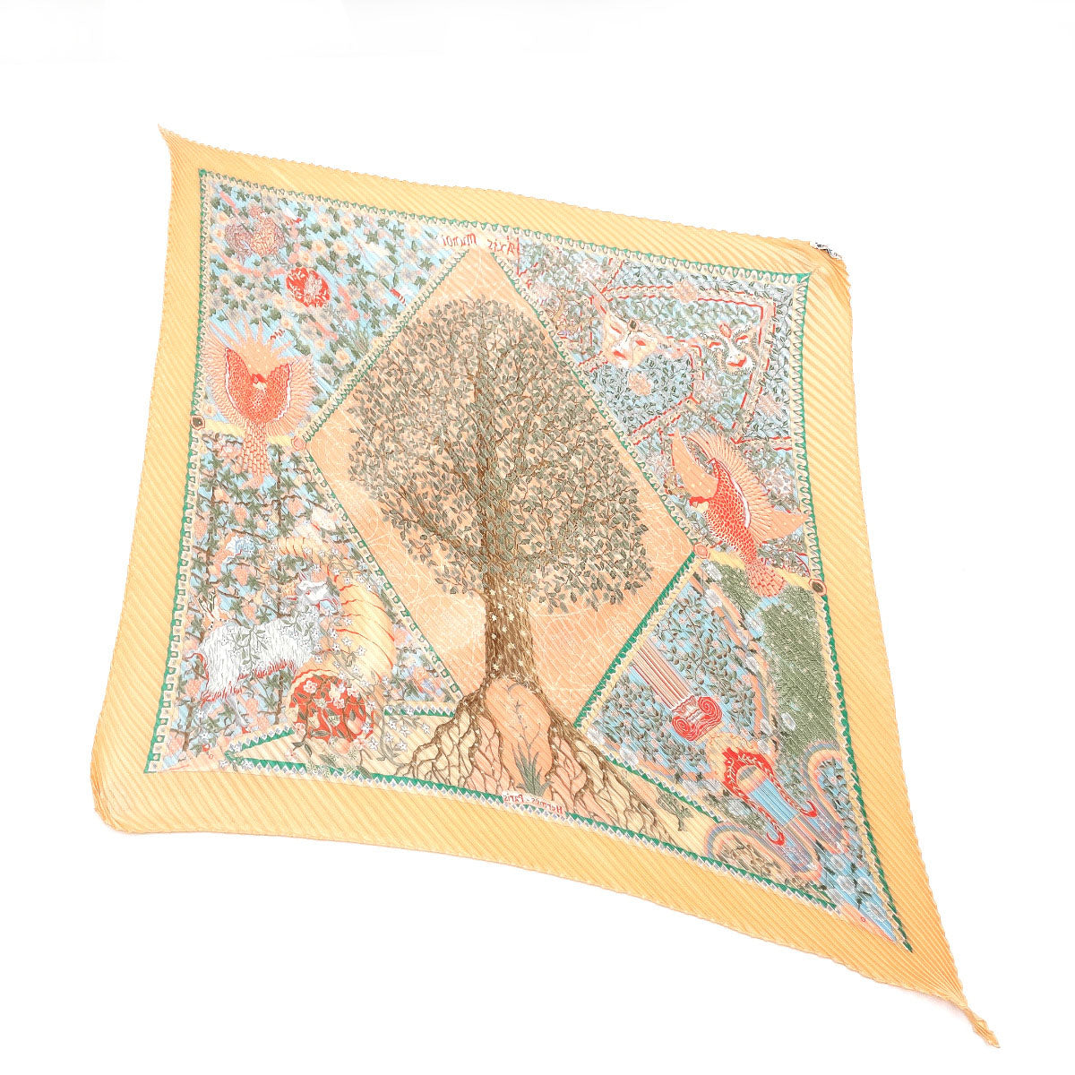 HERMES scarf Silk, 100% silk Orange Axis Mundi Pleated Carre