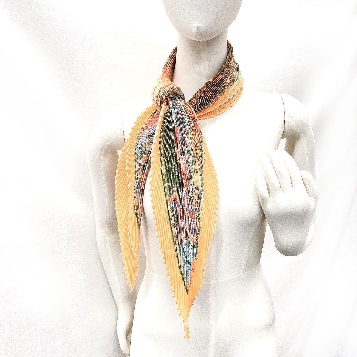 HERMES scarf Silk, 100% silk Orange Axis Mundi Pleated Carre