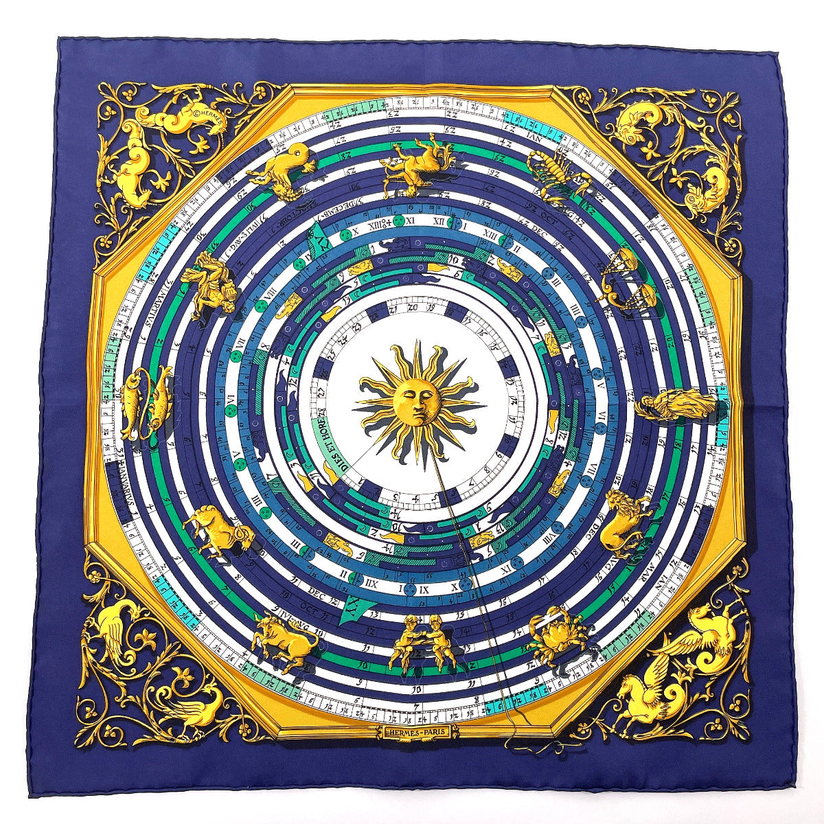 HERMES scarf Silk, 100% silk Navy Carre 45 DIES ET HORE Astrology Women Used