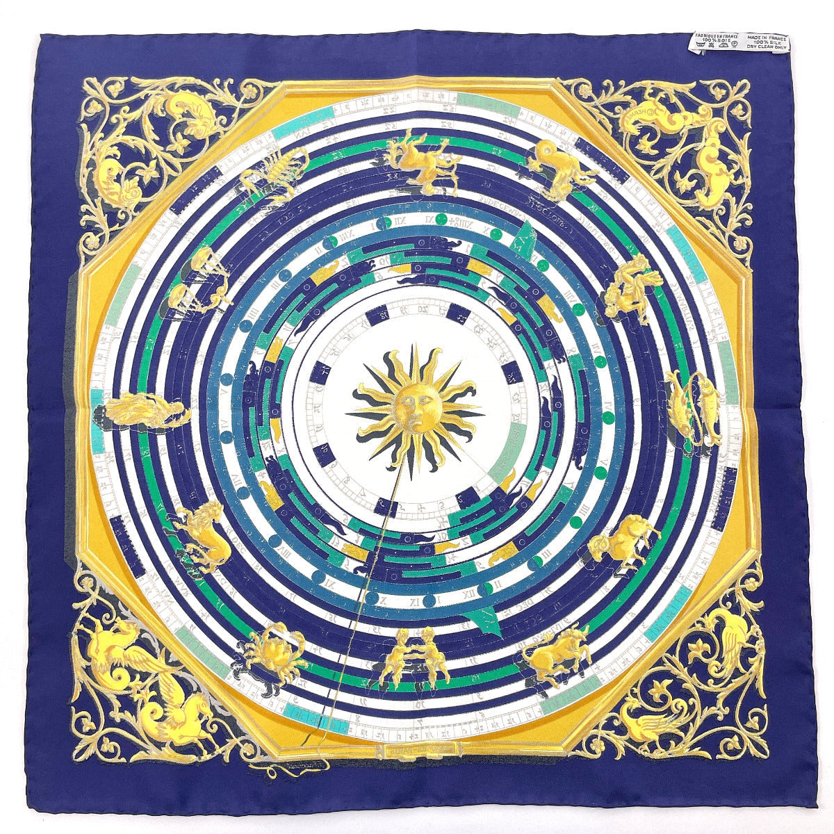 HERMES scarf Silk, 100% silk Navy Carre 45 DIES ET HORE Astrology Women Used