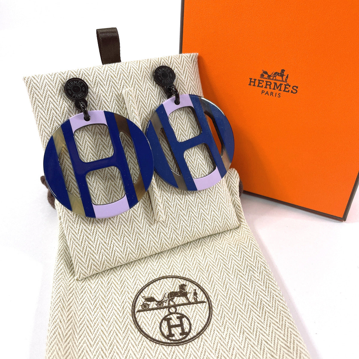 HERMES Pierce Buffalo Horn, Metal Navy H Equip Women Used