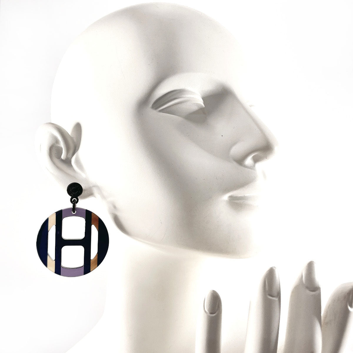 HERMES Pierce Buffalo Horn, Metal Navy H Equip Women Used