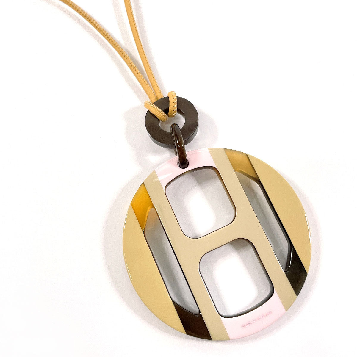 HERMES Necklace H057087FL22 Buffalo Horn, Lacquer beige H Equip