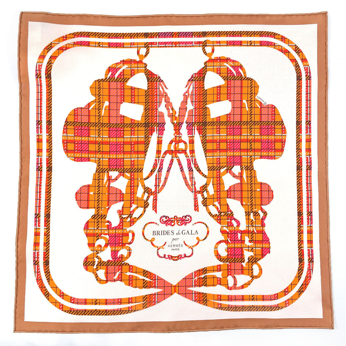 HERMES scarf 894052S Silk, 100% silk pink BRIDES DE GALA TARTAN Gavroche 45 Women Used