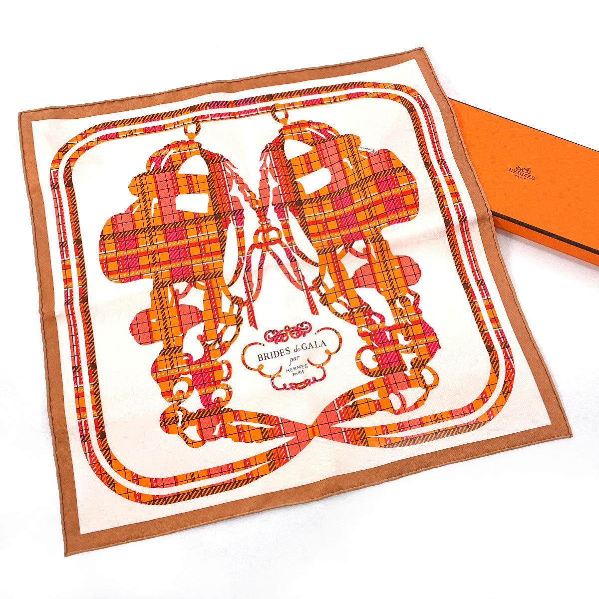 HERMES scarf 894052S Silk, 100% silk pink BRIDES DE GALA TARTAN Gavroche 45 Women Used