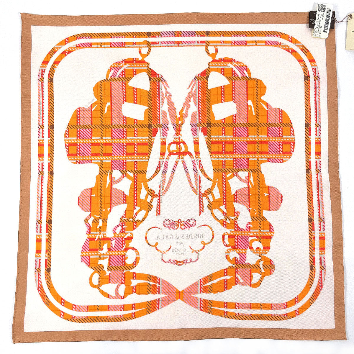 HERMES scarf 894052S Silk, 100% silk pink BRIDES DE GALA TARTAN Gavroche 45 Women Used