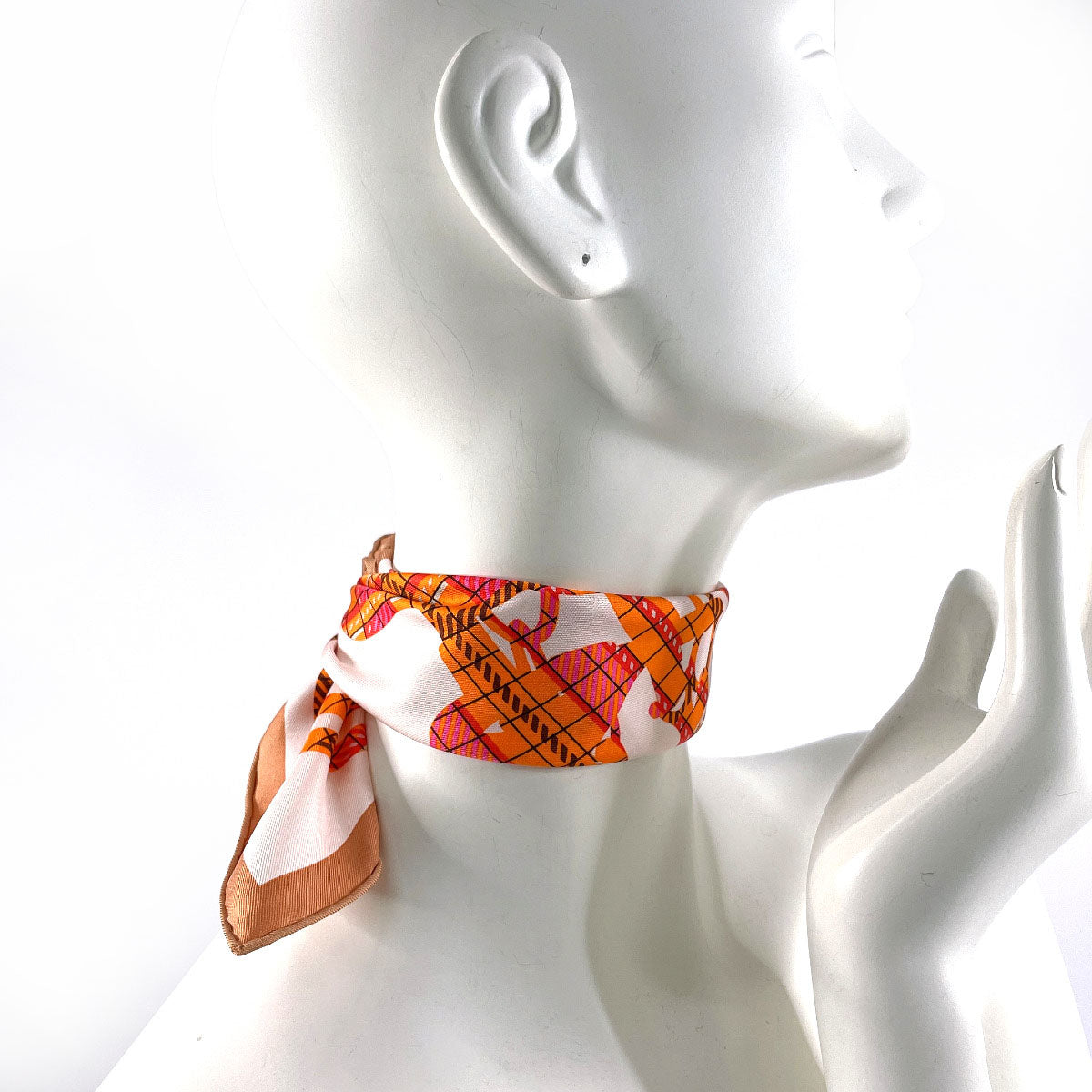 HERMES scarf 894052S Silk, 100% silk pink BRIDES DE GALA TARTAN Gavroche 45 Women Used
