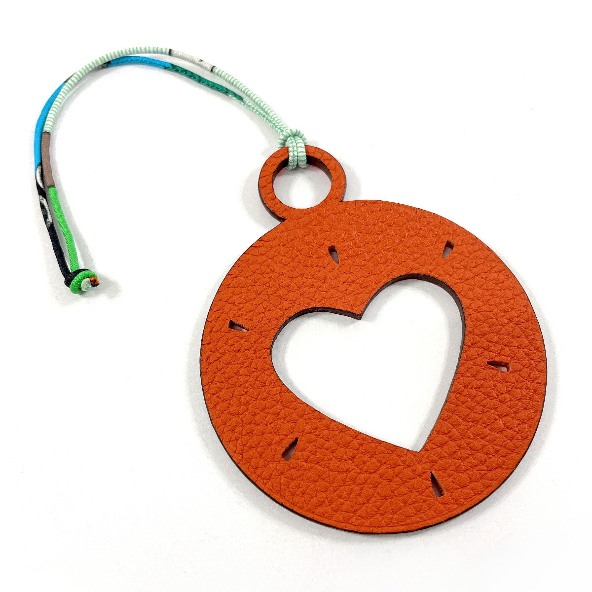 HERMES charm Taurillon Clemence , Epsom Orange Circle in Heart Petit h petit ash