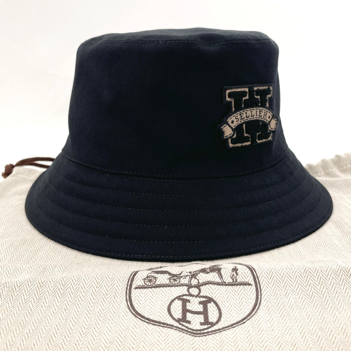 HERMES hat Cotton , 100% cotton black Bucket hat Harper H Serie 58