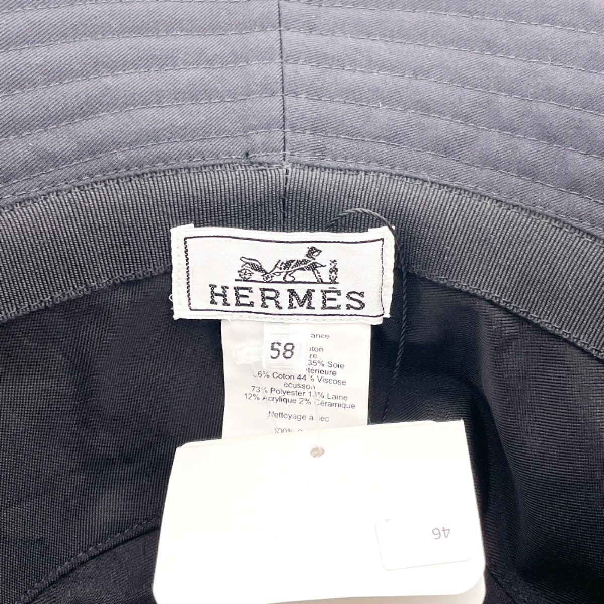 HERMES hat Cotton , 100% cotton black Bucket hat Harper H Serie 58