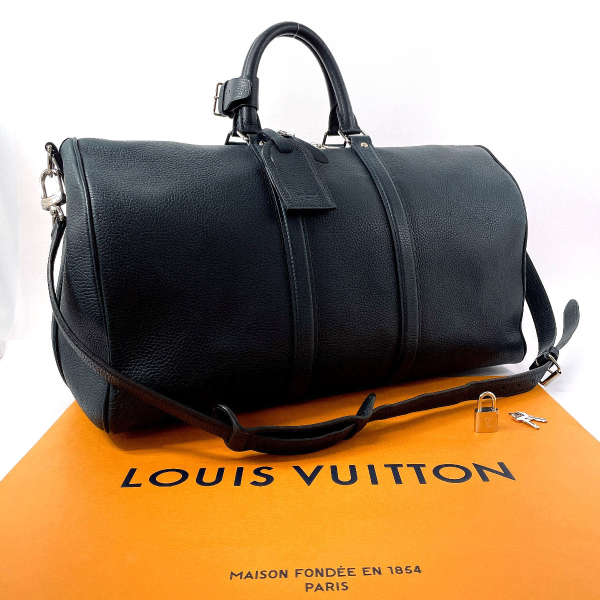 LOUIS VUITTON Boston Duffel bag M93191 Leather, Naxos Navy Keepall  bandouliere 45