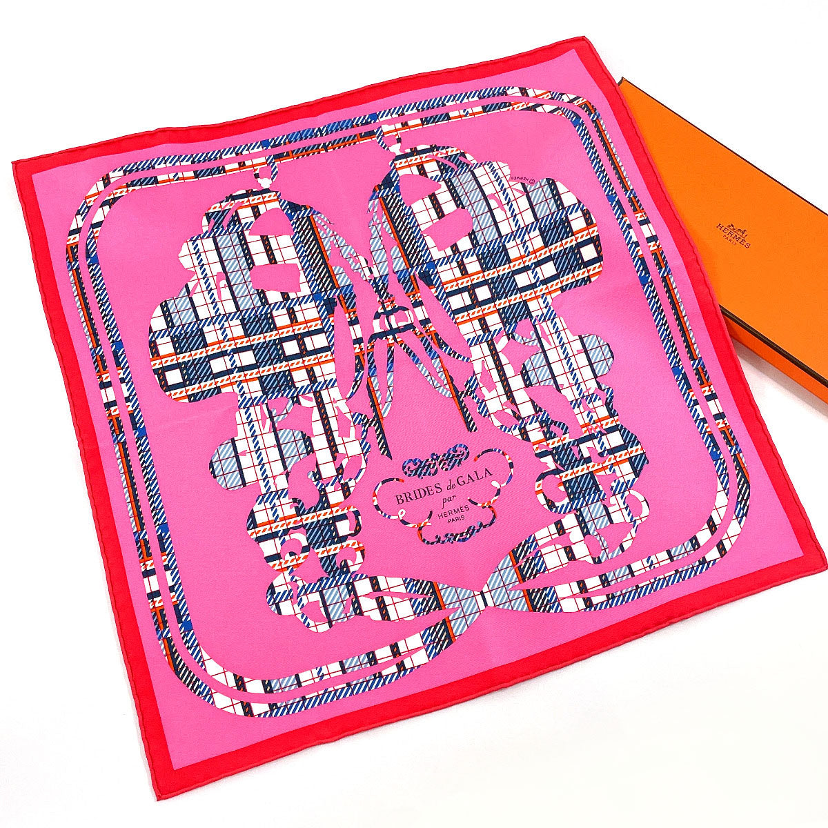 HERMES scarf 894052S Silk, 100% silk pink BRIDES de GALA Tartan Gavroche 45