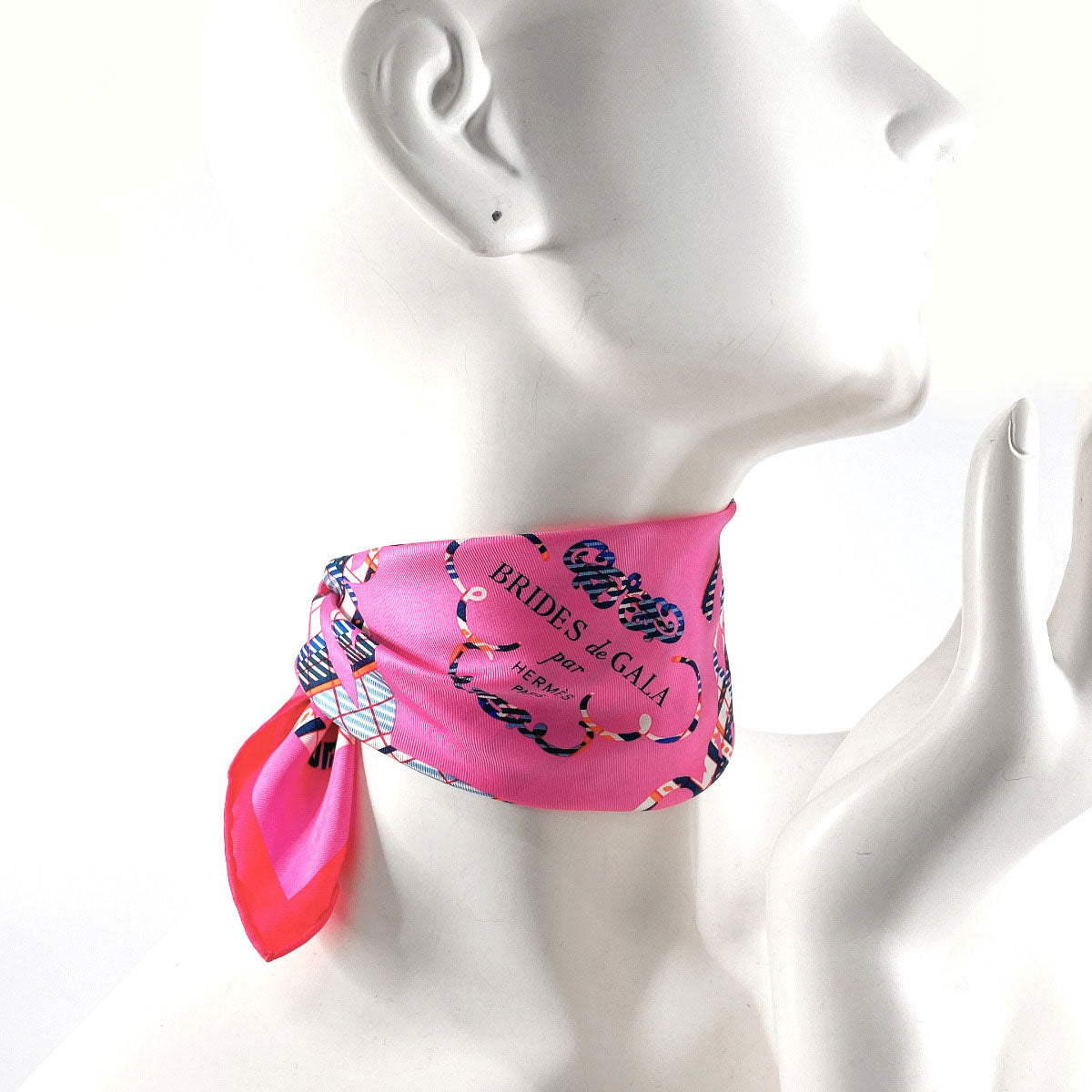 HERMES scarf 894052S Silk, 100% silk pink BRIDES de GALA Tartan Gavroche 45