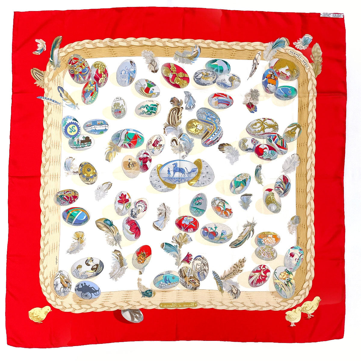 HERMES scarf Silk, 100% silk Red COUVEE D'HERMES Hermes Egg Carre 90