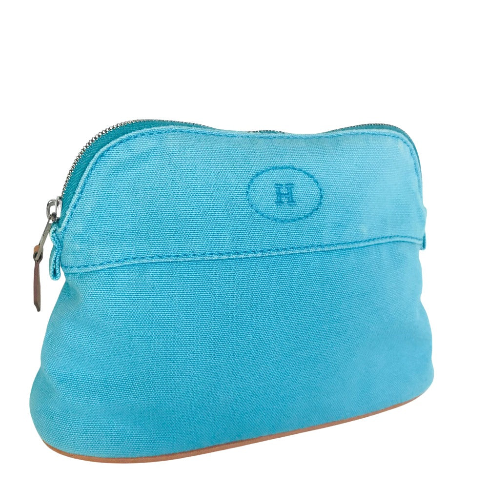 HERMES Pouch cotton turquoise blue Bored Porch PM