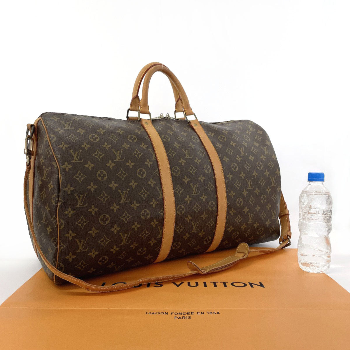 LOUIS VUITTON Boston Duffel bag M41414 Monogram canvas, tanned leather Brown Keepall  bandouliere 55