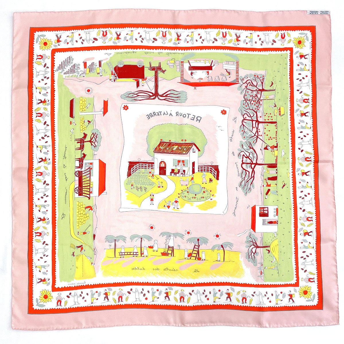 HERMES scarf Silk, 100% silk pink RETOUR A LA TERRE return home Carre 90