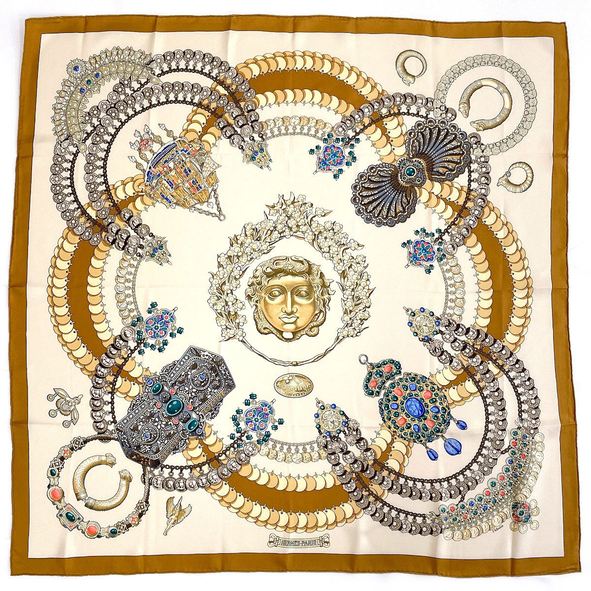 HERMES scarf Silk, 100% silk Brown KOSMIMA Universe Carre 90
