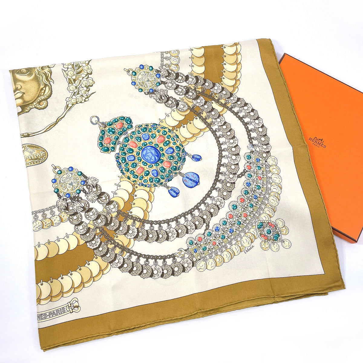 HERMES scarf Silk, 100% silk Brown KOSMIMA Universe Carre 90