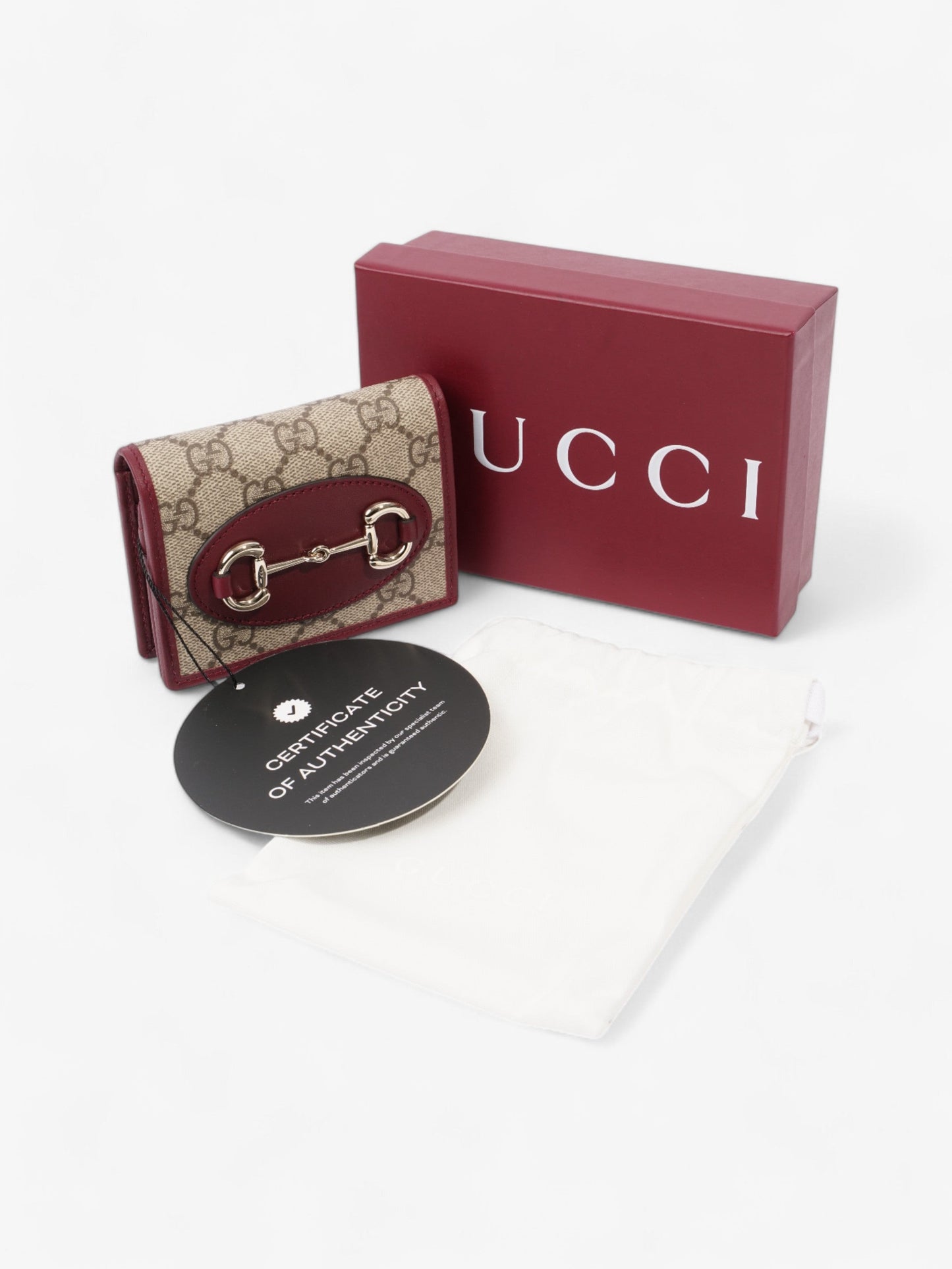 Gucci Horsebit 1955 Wallet GG Supreme / Maroon / Light Gold Canvas