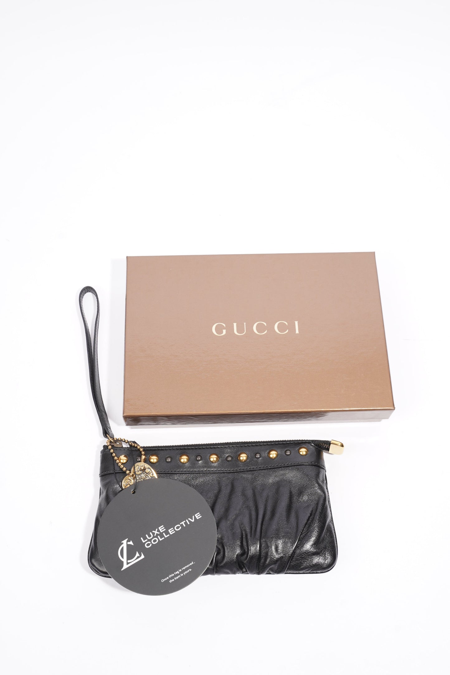 Gucci Heart Keychain Wristlet Black Leather