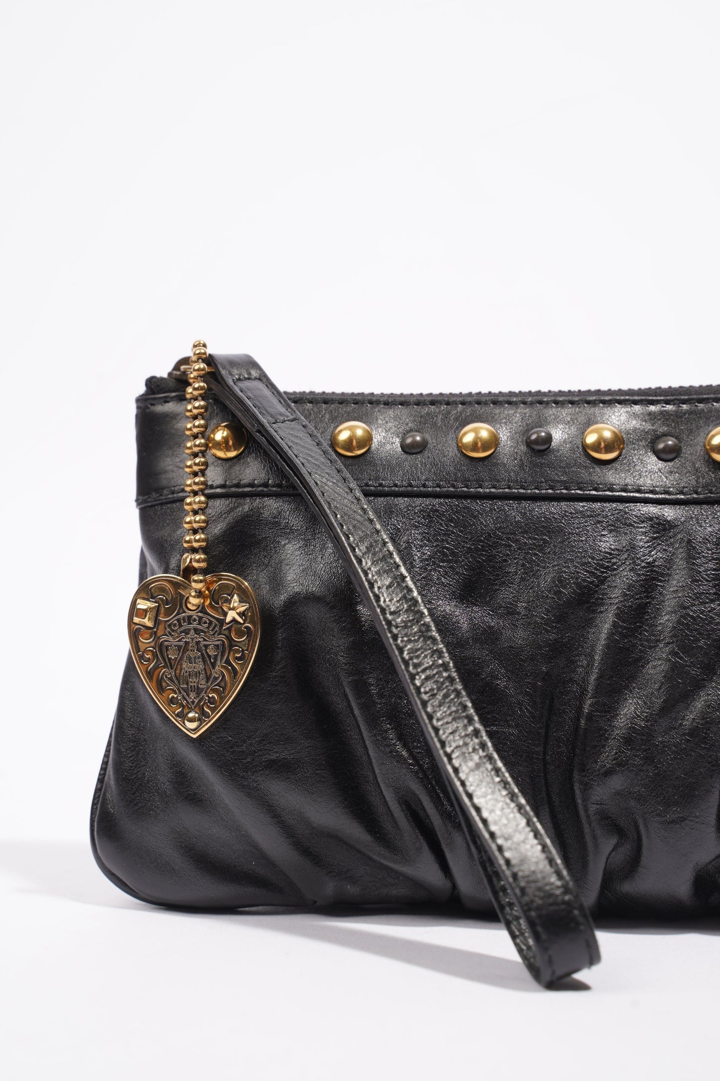 Gucci Heart Keychain Wristlet Black Leather