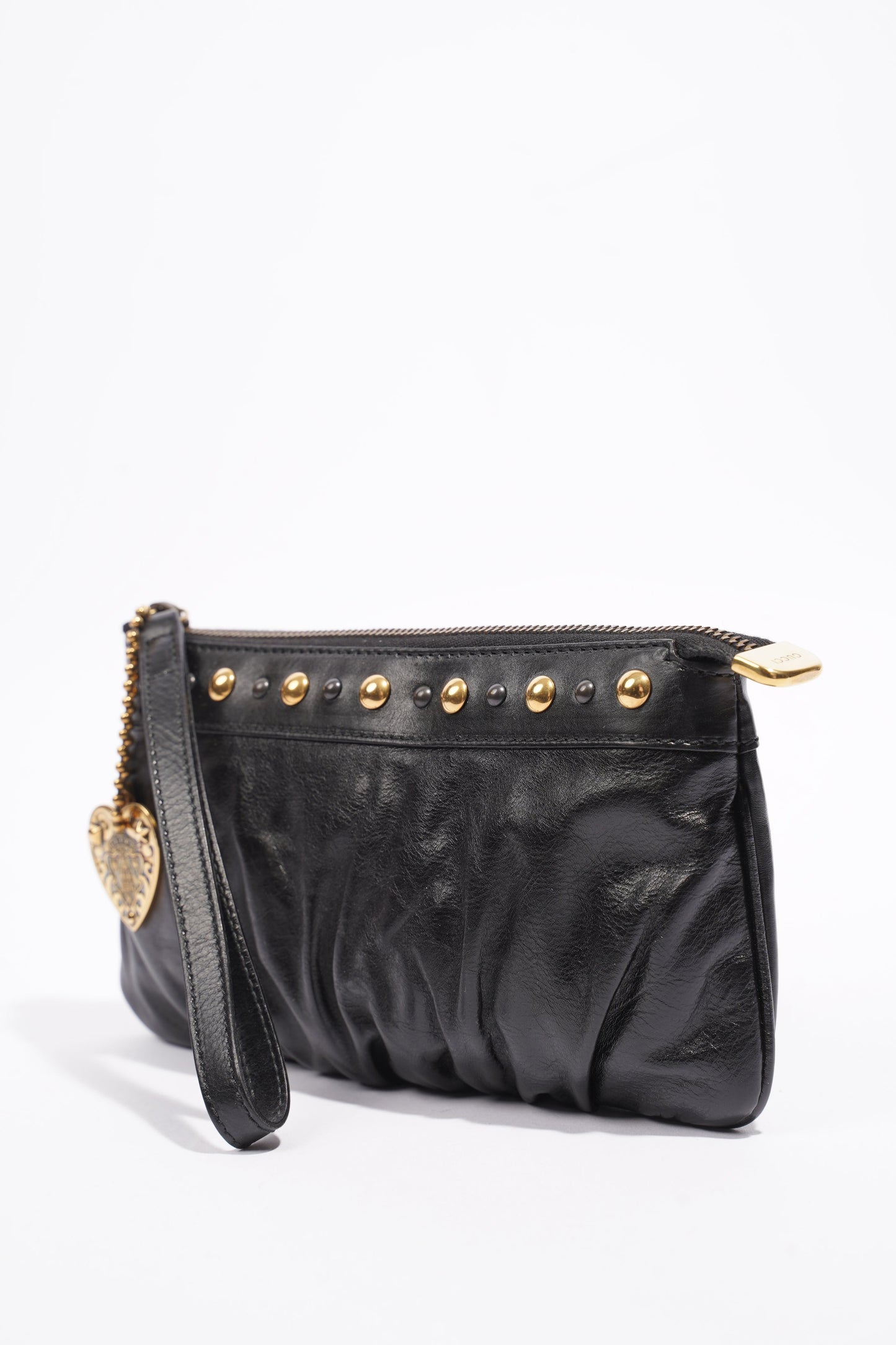 Gucci Heart Keychain Wristlet Black Leather
